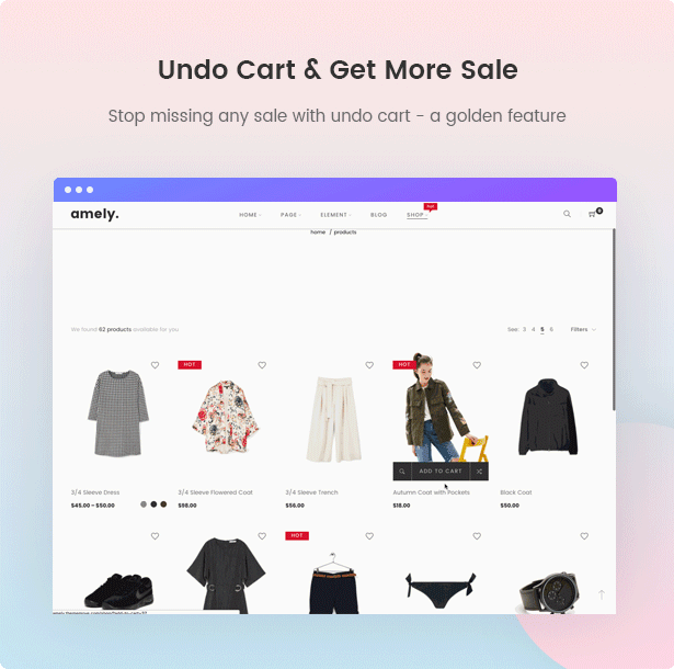 Fashion WooCommerce WordPress Theme - Undo Cart to get more sale