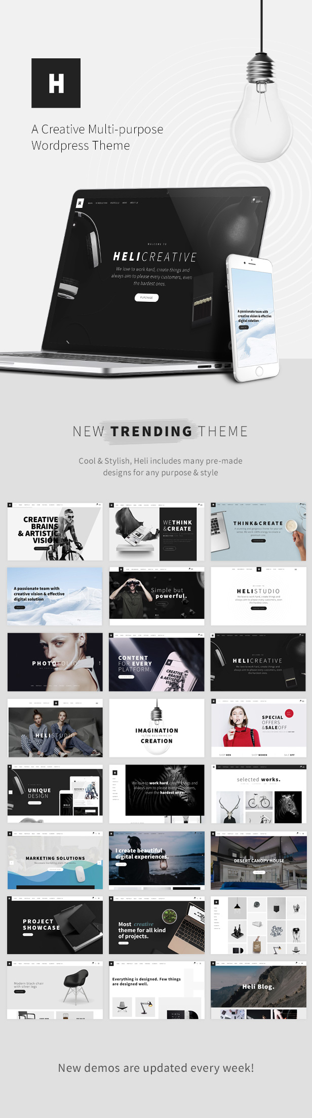 Heli – Minimal Creative Black and White WordPress Theme